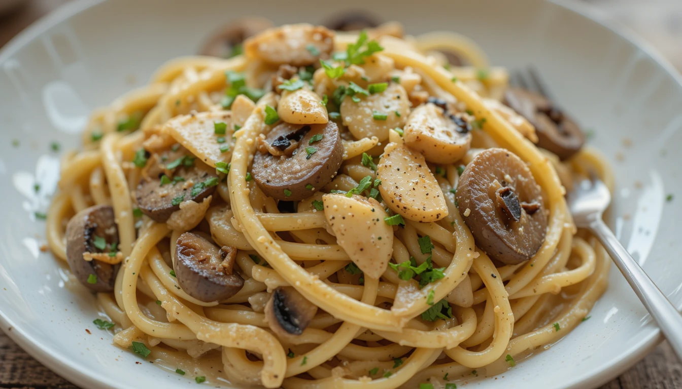 Creamy Garlic Mushroom Pasta (Vegetarian)