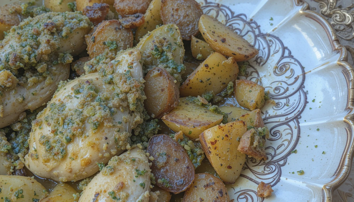 Baked Pesto Chicken Thighs and Potatoes
